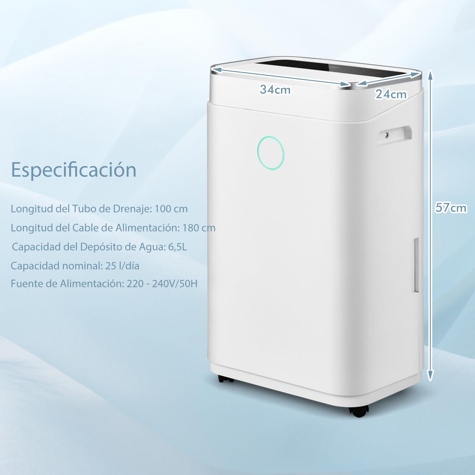 GOPLUS Deshumidificador 25L/Día con Tanque de agua 6,5L, Deshumificador de Humedad Hasta 30㎡, Temporizador 24 Horas y 2 Velocidades 3 Modos, Drenaje Automático o Manual, para Dormitorio Sótano Baño
