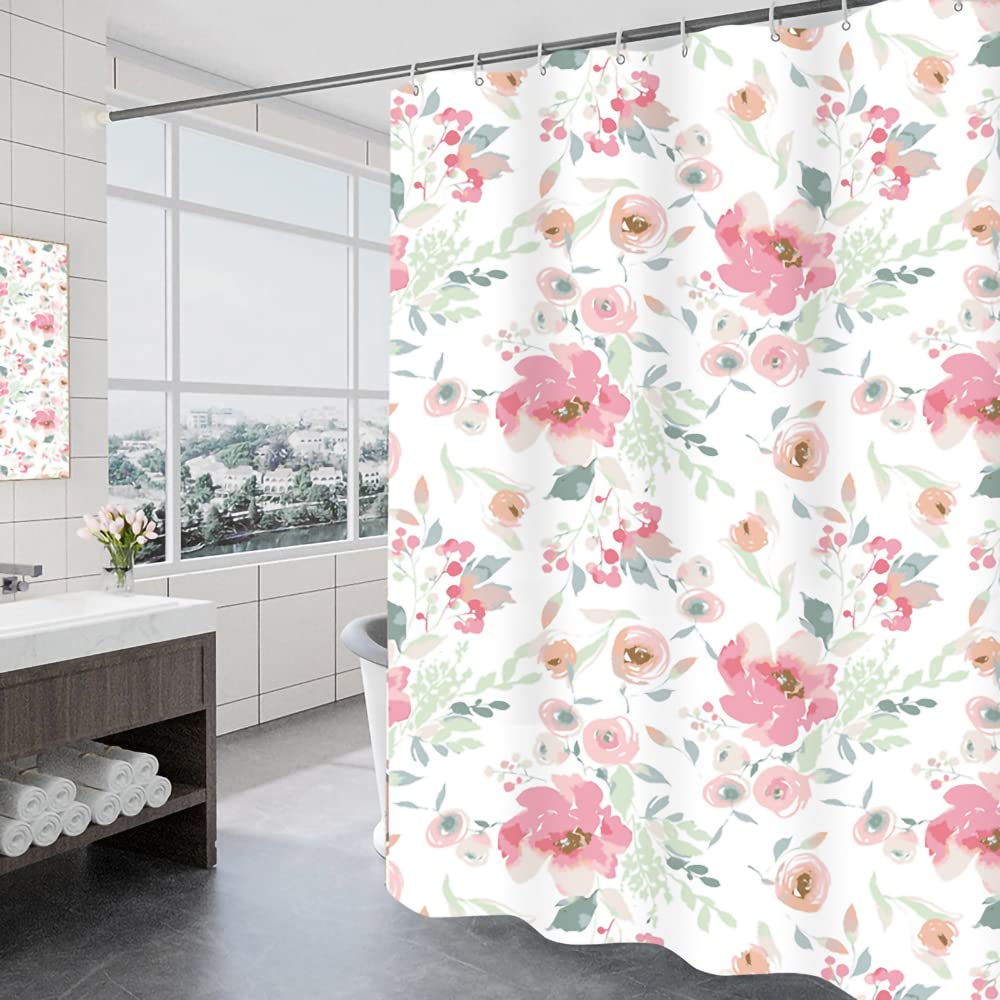 GONOVE Shower Curtain 200 x 200cm Mildew Resistant Waterproof Thicken Polyester Fabric Rose Flowers Bathroom Shower Curtain Liner Long Washable Bath Curtain with Hooks, Weighted Hem