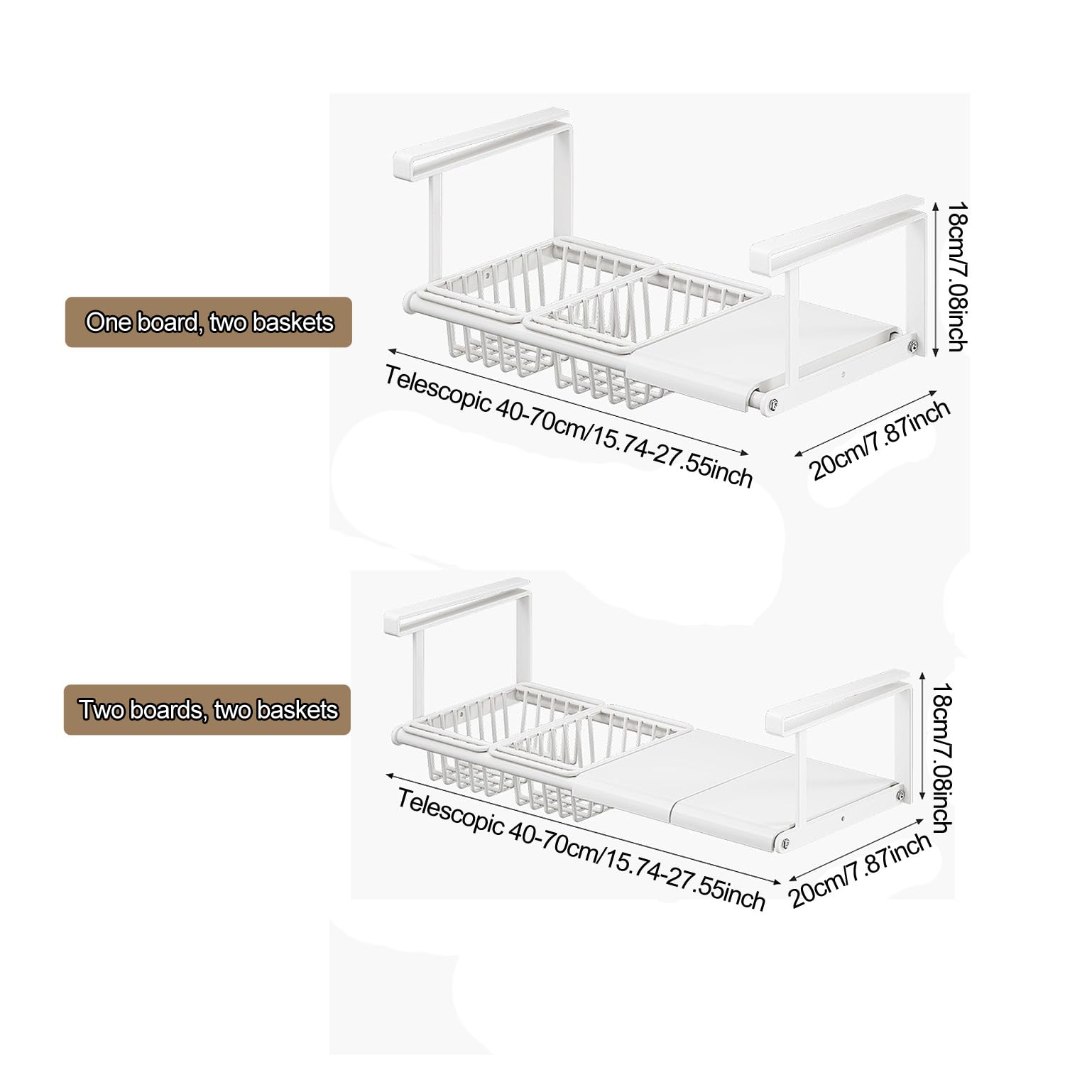 Cesta de almacenamiento para colgar debajo del estante, organizador deslizante ajustable para lavandería, cocina, despensa, escritorio, estantería