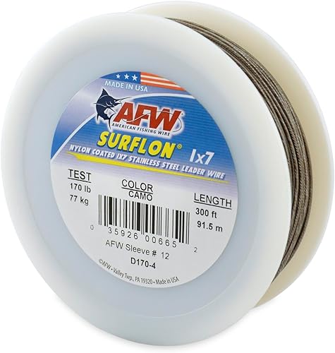 Miniatura 53 de Alambre de pesca americano Surflon recubierto de nailon de 1 x 7 pulgadas, línea líder de pesca para agua salada, prueba de 10 libras, prueba de 250