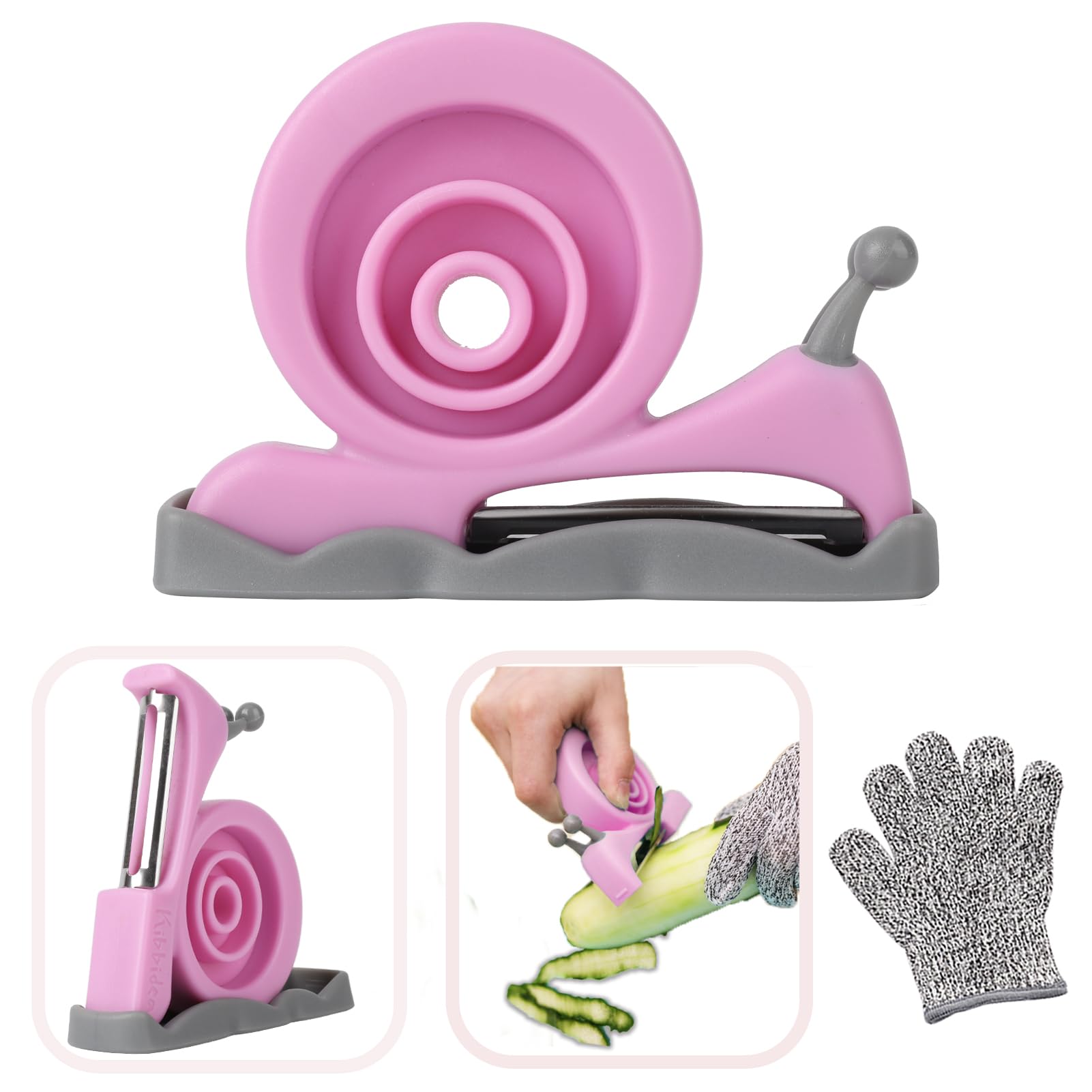 Kibbidea Vegetable Peeler, Kids Potato Fruit Peeler for Kitchen with Cut-proof Glove, Kids Cute Kitchen Accessories (Purple)