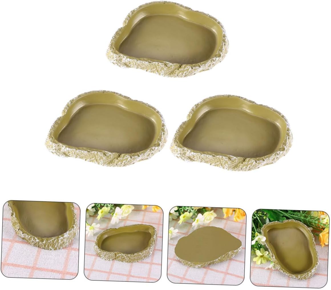 Toddmomy 3pcs Reptile Feeding Bowl Set Resin Aquatic Turtle Dish Terrarium Feeder for Bearded Dragon Lizard Hermit Crab and Tortoise Pet Supplies