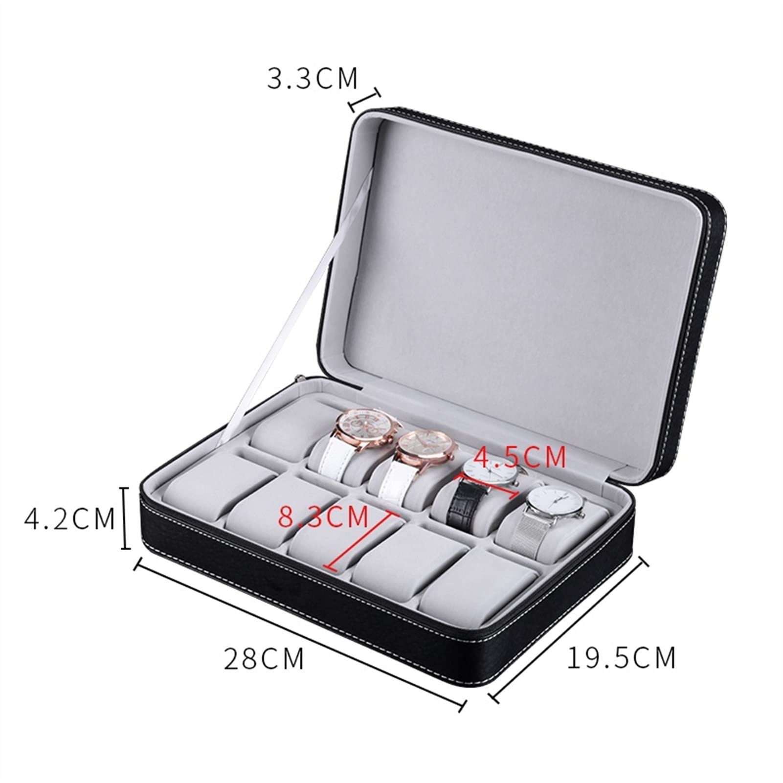 Caja de reloj, caja de reloj, caja de almacenamiento, caja de reloj de 10 ranuras, caja de reloj portátil de cuero, organizador de relojes, caja de almacenamiento de joyas, caja de reloj
