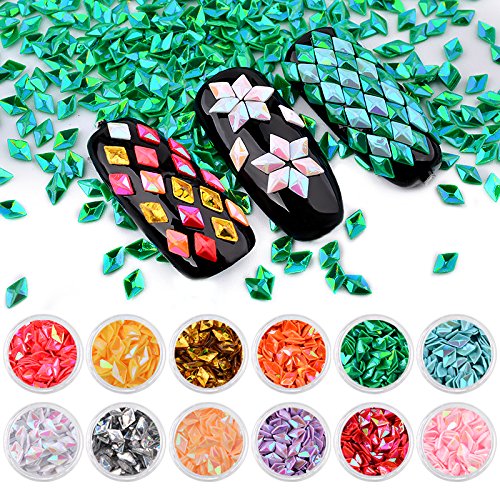 12 Pcs Holo Rhombus Paillette Mermaid Unicorn Diamond Nail Glitter Sequins 3d Sparkling Colorful Tips Nail Art Decorations Sets