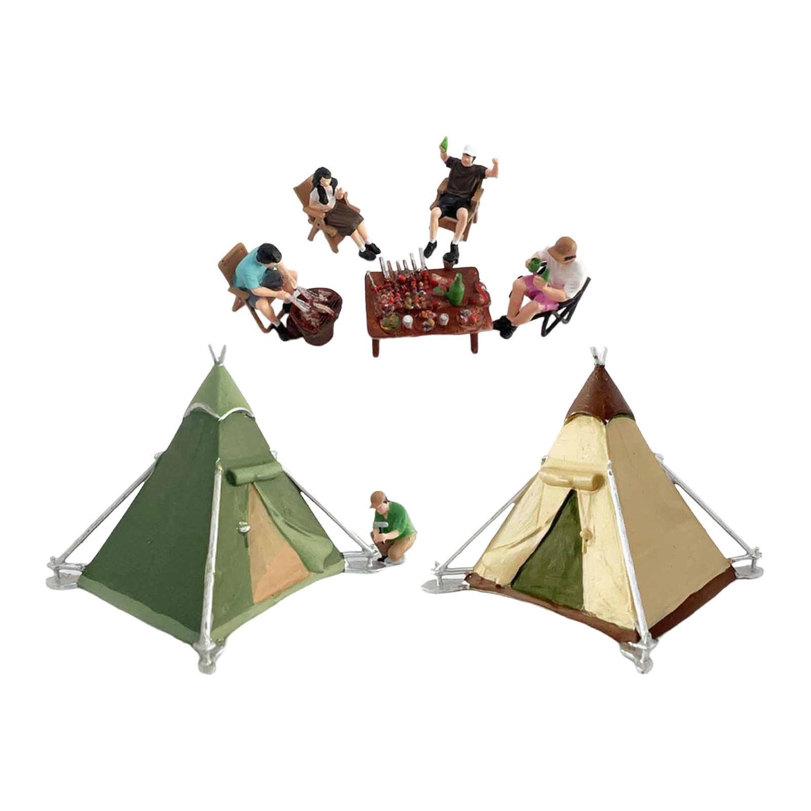 Gralara 8 Piezas Figuras Miniatura Diorama Miniatura Camping Resina Detalladas Accesorios Decorativos Adecuadas para Bonsái Acuario Terrarios Hogar
