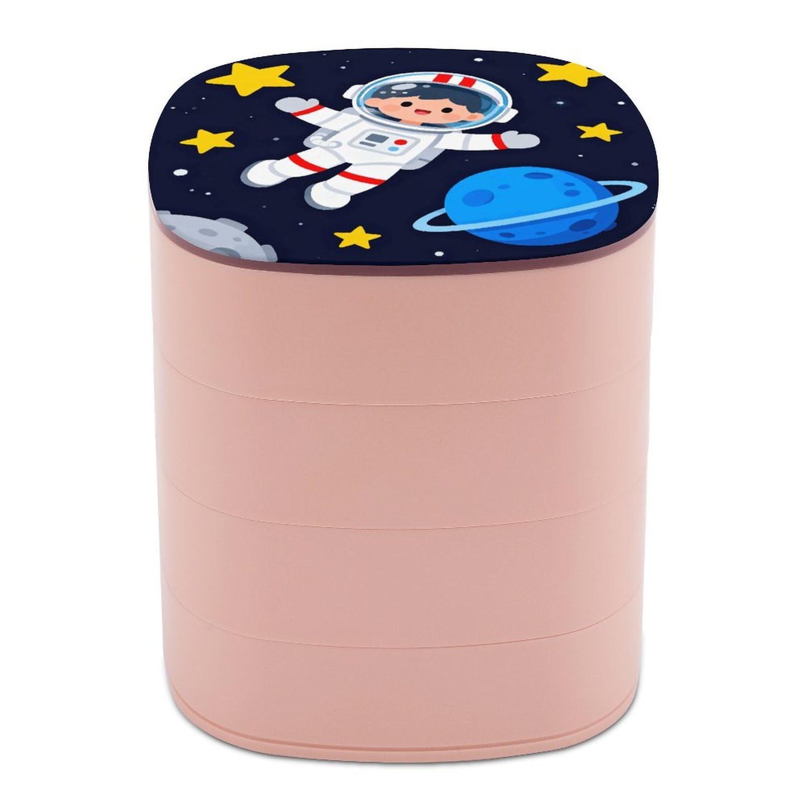 VstaDank Little Astronauts Jewelry Box 360° Rotatable Jewelry Organizer 4 Layers Jewelry Case with Lid Fashion Portable Earring Holder for Bracelets Rings Bracelets Vanity