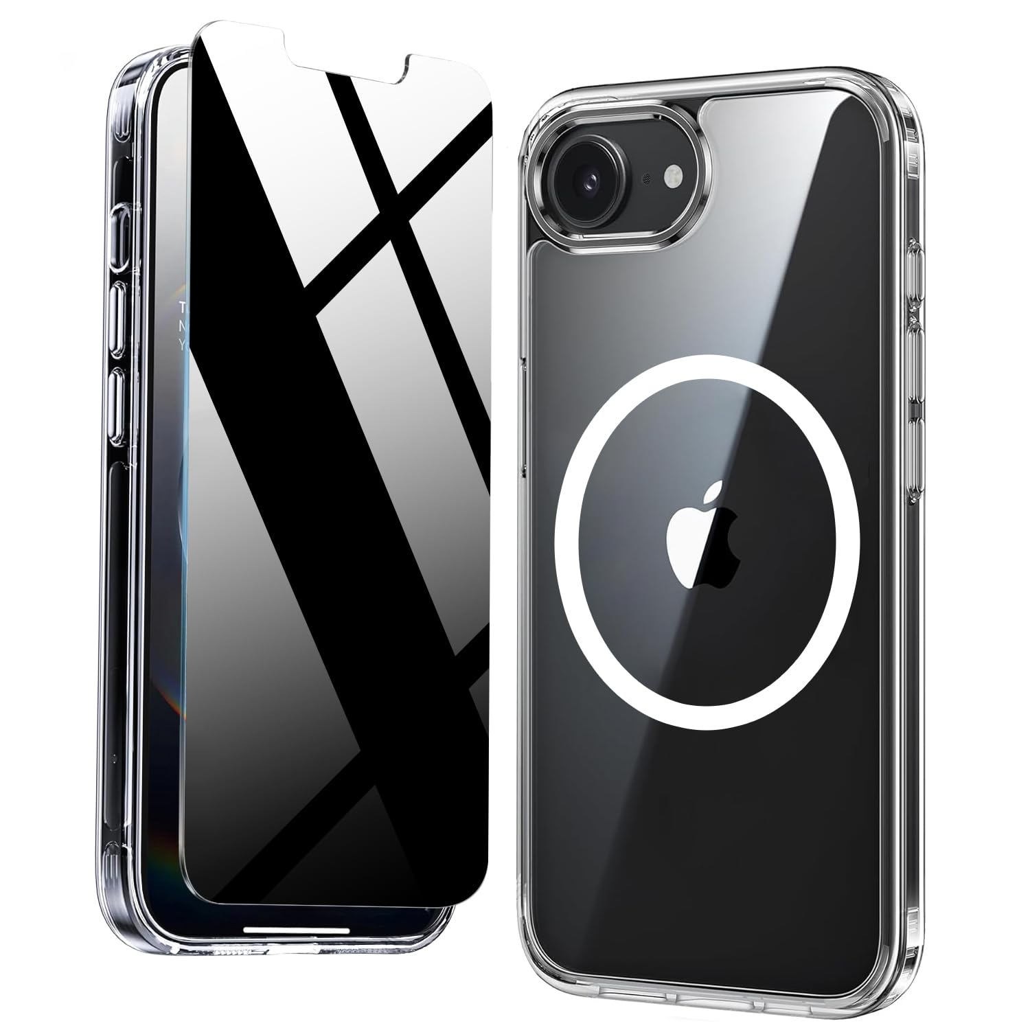 Magnetic for iPhone 17e/16e Clear Case with Privacy Screen Protector &amp; Full Camera Cover,[Non-Yellowing] Shockproof Clear Phone Case with MagSafe Women Girls for iPhone 16 e/17e
