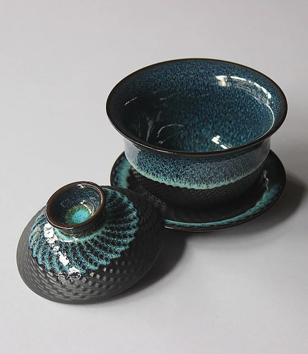 180ML Ceramic Gaiwan Tea Cup Handmade Tea Tureen Chinese Retro Tea Set
