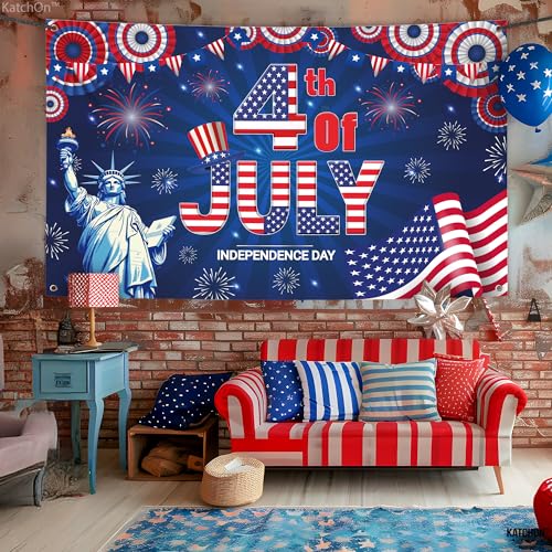 Image of KatchOn, XtraLarge 4th of July Banner- 72x44 Inch | Fourth of July Backdrop for Independence Day Decor | Patriotic Decorations | Memorial Day Decorations | 4th of July Decorations