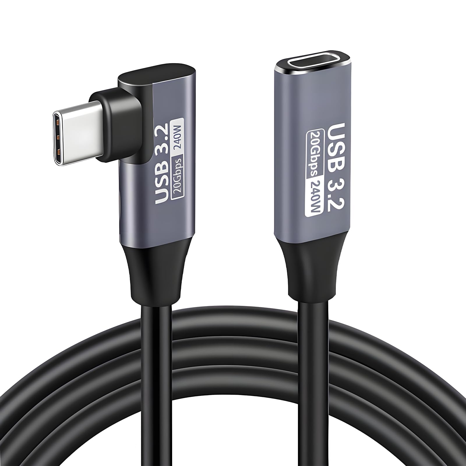 Leloco USB C Verlängerungskabel 1M Typ C Winkel Stecker auf Buchse Verlängerung Unterstützt 240W 10Gbps und 4K@60Hz Kompatibel mit iPhone 16/15, M3 MacBook Pro/Air, iPad Air 2024 usw