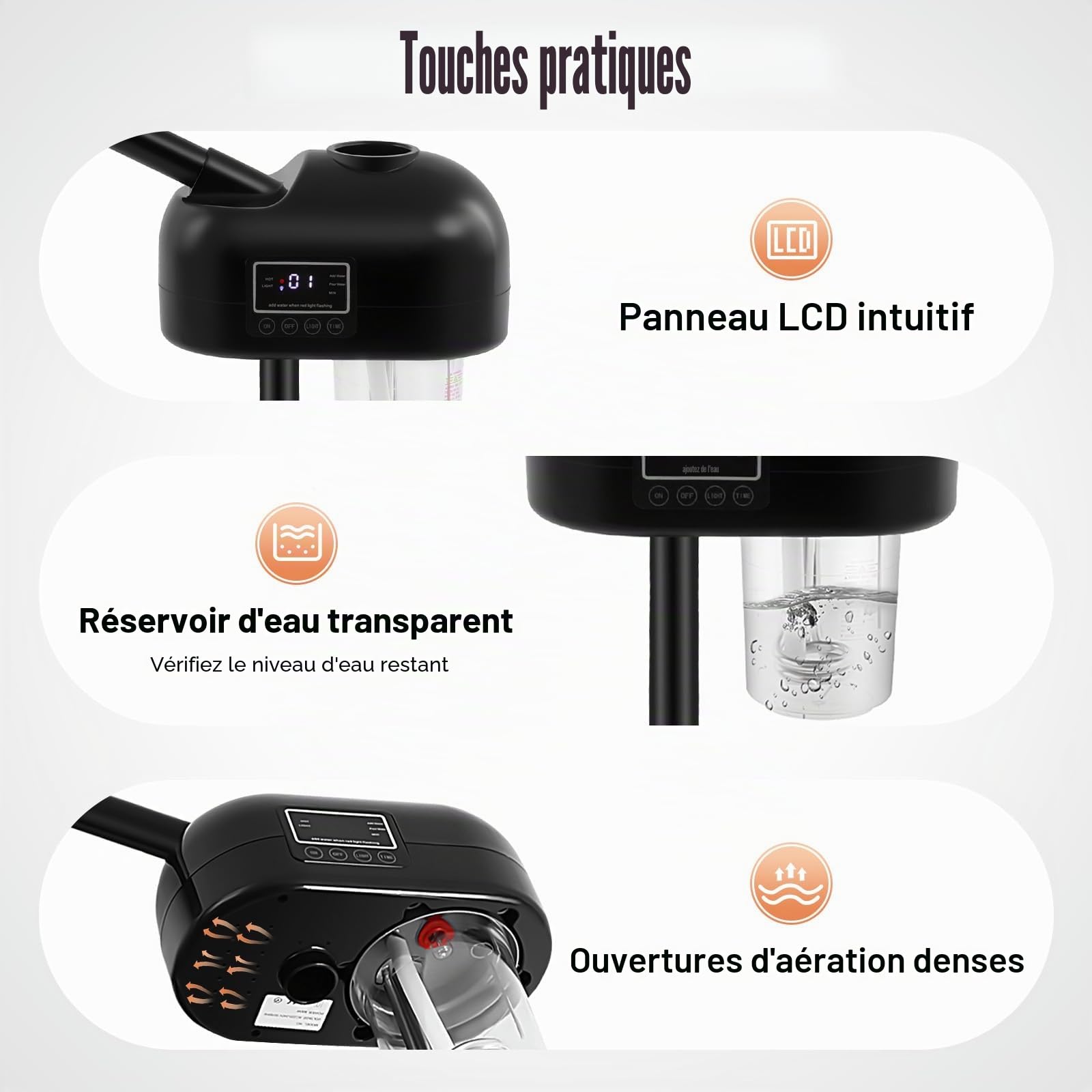 Appareil à Vapeur Visage, Vaporisateur Cosmétique avec Ozone et Minuterie, Ecran LCD et Chauffe-Eau Rapide, Soin Hydratant et Purifiant Peau, Pour Salon de Beauté et Utilisation Maison