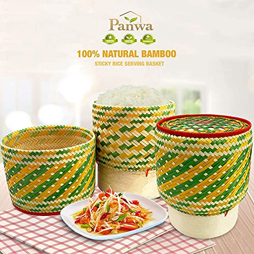 Panwa Combo Sticky Rice Cooking Set Aluminum Cook Pot Standard Diameter (22 Cm) With Sticky Rice Cooking Basket And 24’’ Cheesecloth Filter Wicker Lid And Kratip Container Multicolor 5.5 In #TOP5