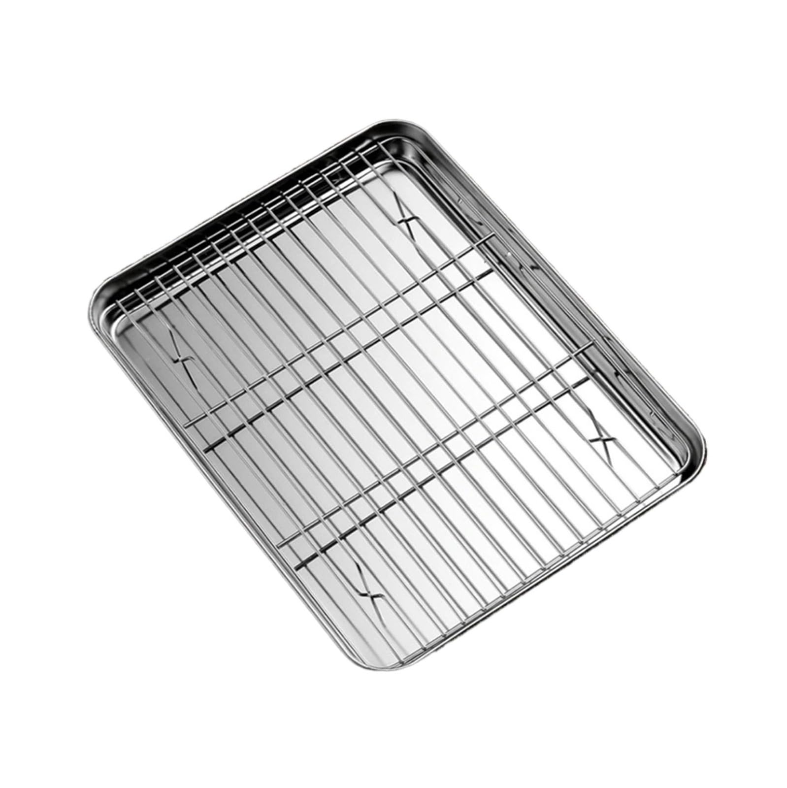 HIZON Bandeja for Hornear con Rejilla de Acero Inoxidable 304 | Horno for hornear pasteles, bandeja for barbacoa, plato, horno(20x20cm tray)