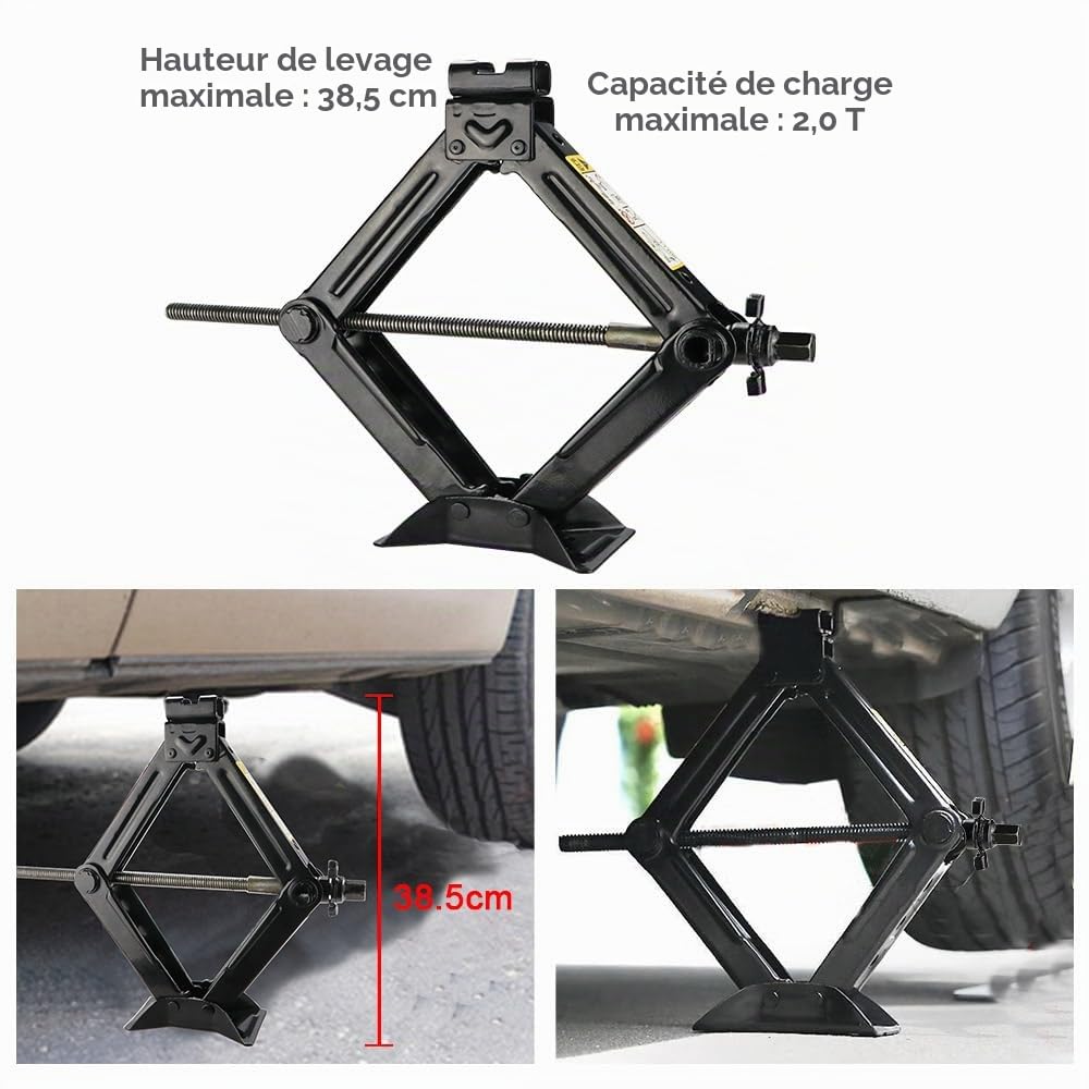 Kit de cric de voiture 2 tonnes, poignée de vitesse, cliquet économe et clé à roue 2 douilles, outil de levage portable