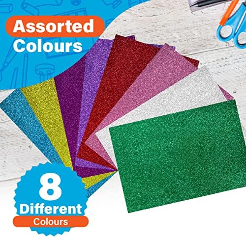 8pk Glitter Foam Sheets for Crafts | A4 | Bright Assorted Colours | Self Adhesive Glitter Foam Sheets | Craft Foam Sheets | EVA Foam Sheets | Self Adhesive Foam Sheets | Glitter Foam Sheets A4