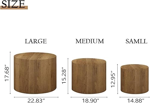Miniatura 3 de Vikiullf Juego de 3 mesas de centro anidadas, mesas redondas de madera, mesa circular moderna para sala de estar, dormitorio, mesa auxiliar