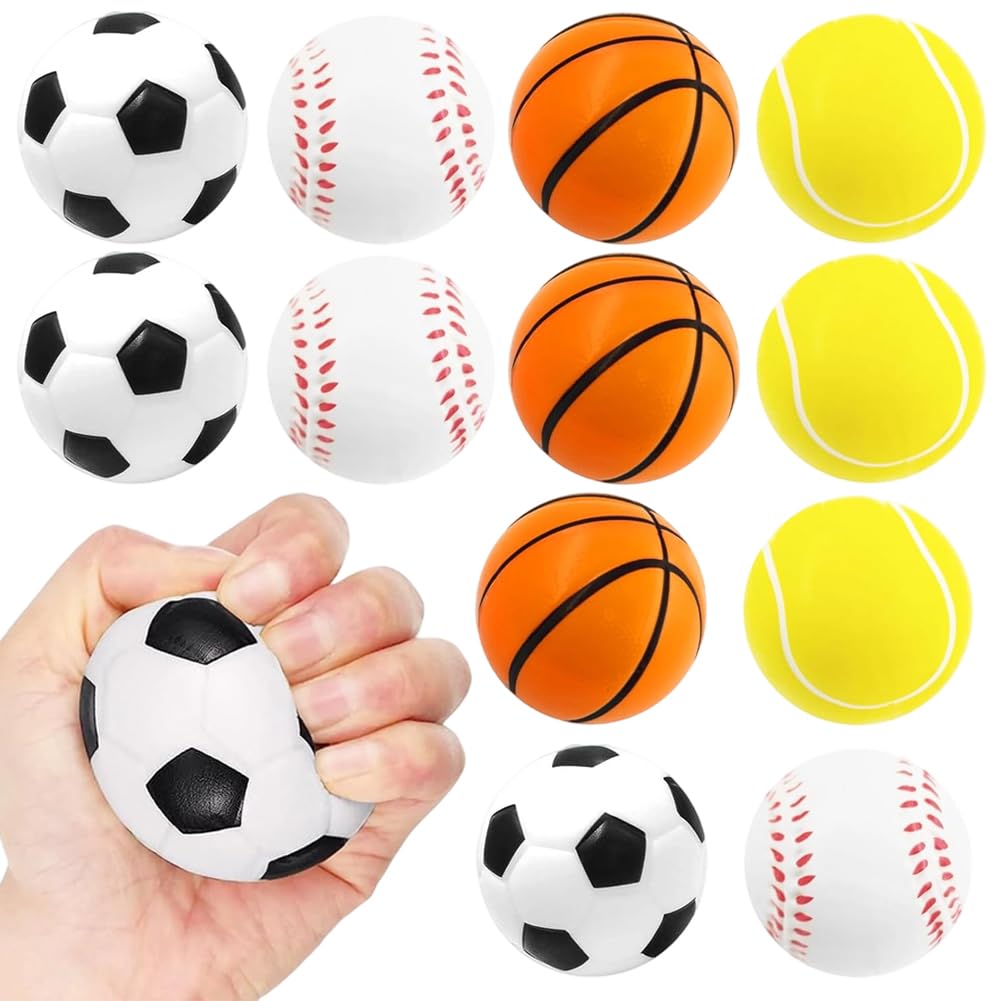 12PCS Squeeze Stress Balls, Sports Balls Party Favors,Hand Exercise Stress Relief Balls, Autism Stress Relief, Squeeze Toys for Anxiety, Tension, Manage Anger - Mix