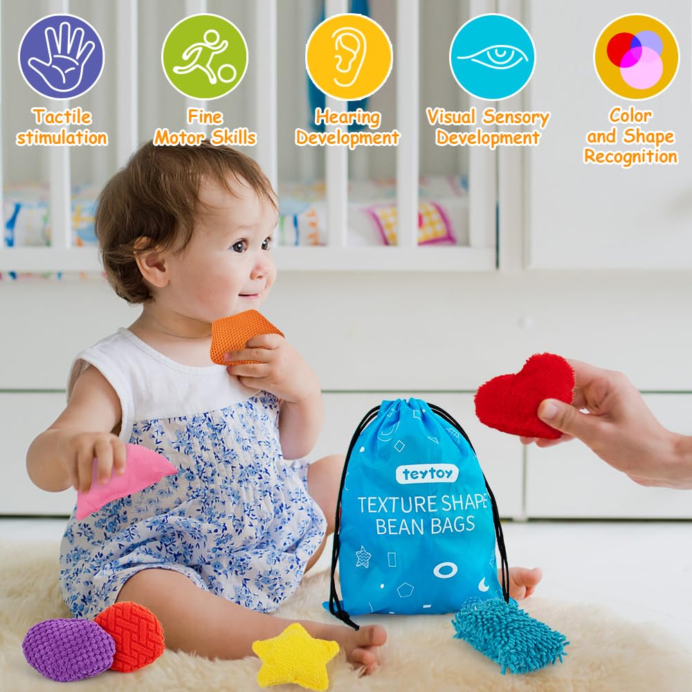 teytoy Texture Sensory Bean Bags Toys for Autism, 12 Fidget Sensory Shape Toys with Storage Bag, Develop Fine Motor & Sensory Play for Baby Special Needs Developmental Toys for Infant Newborn - Image 4