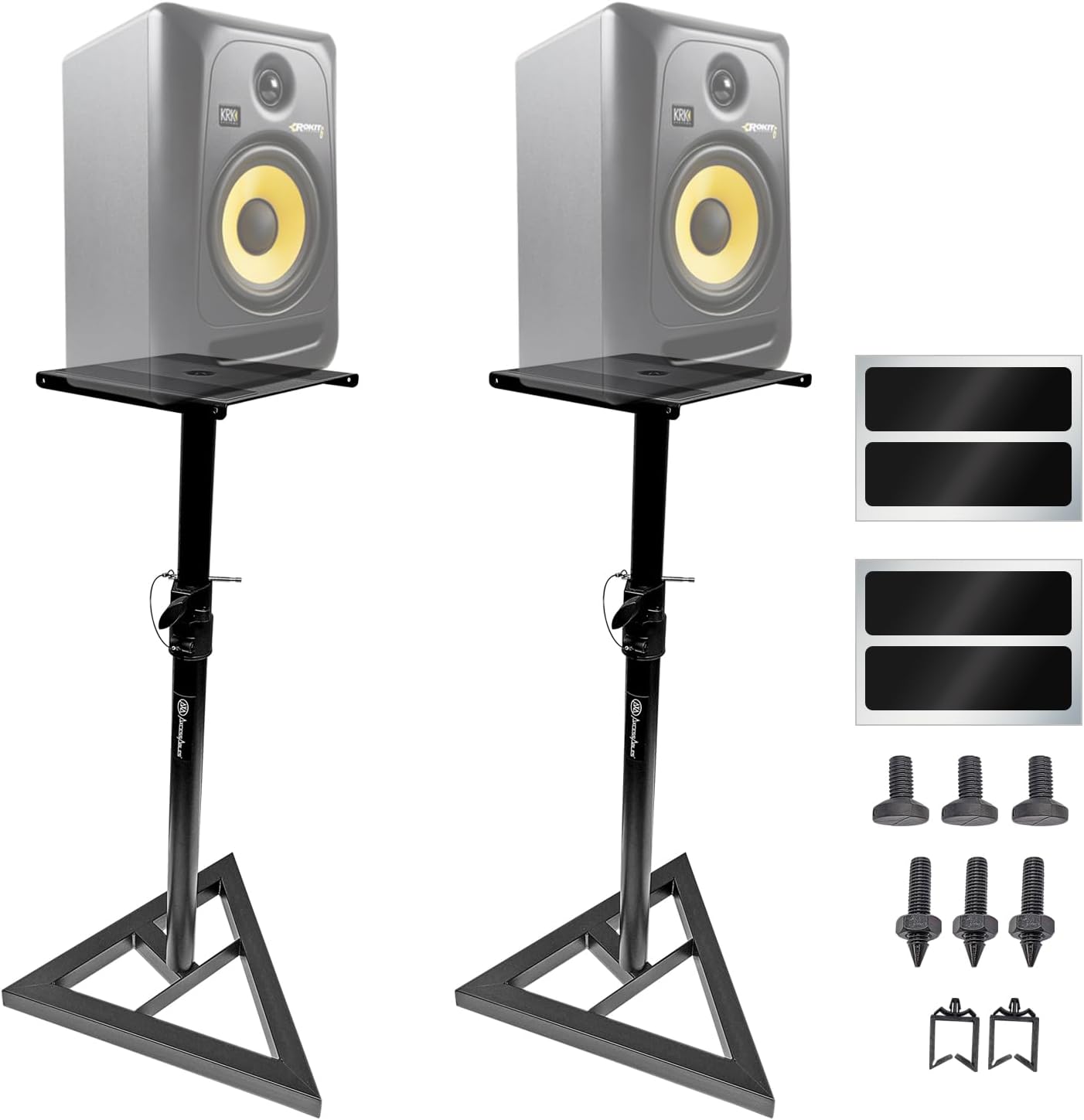 AxcessAbles Studio Monitor Speaker Stands Pair. 80lb Capacity per Stand. Adjustable Height 26" - 42". Metal Constructed Stands Ideal for Surround Sound, Bookshelf and Monitoring Speakers