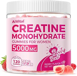 AiVital™ Creatine Gummies for Women, 5000mg Creatine Monohydrate for Women+2000mg Collagen+1000mg BCAAs, Supports Lean Muscles & Booty, No Sugar, 30 Serving, 120 Counts, Berry Flavor,