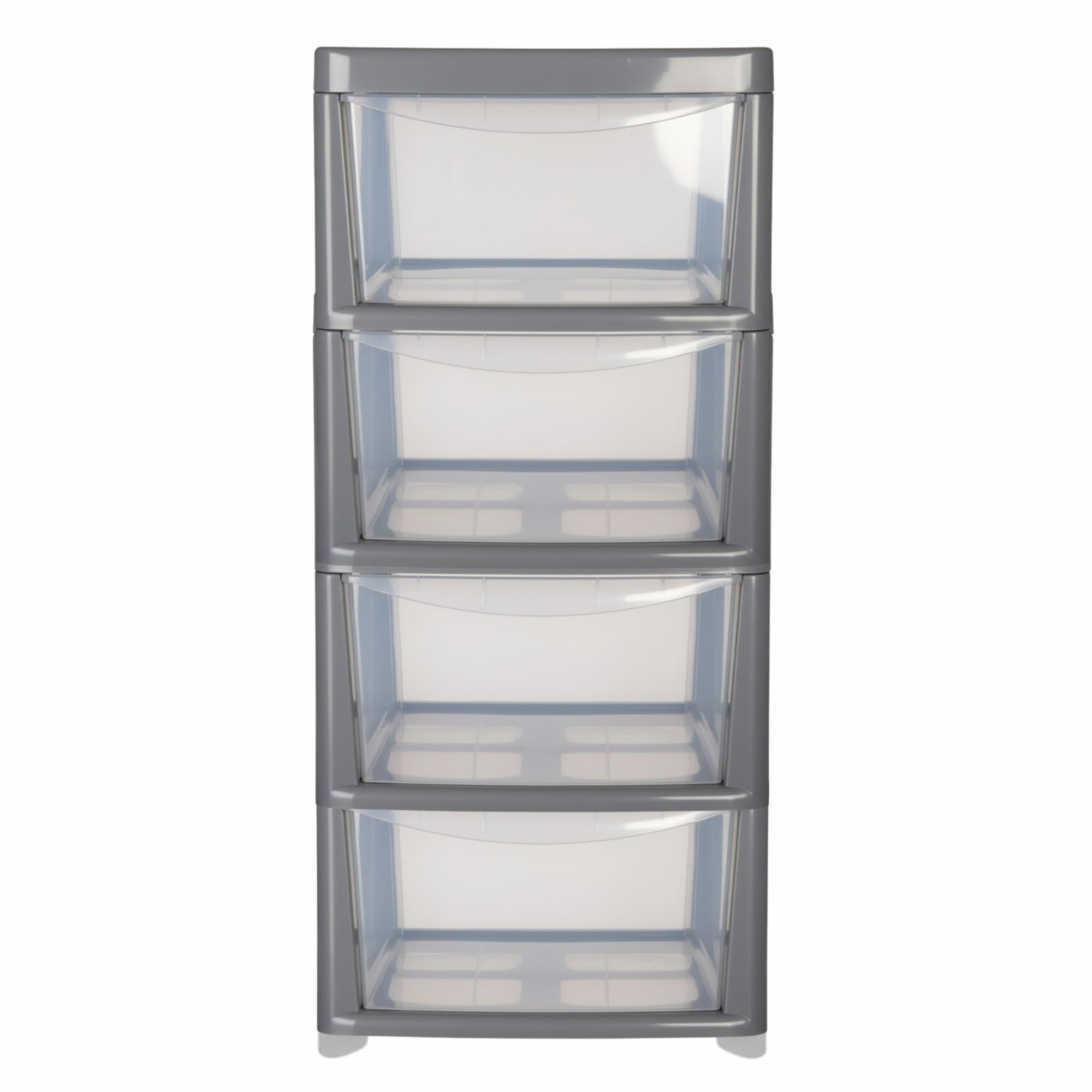 SIDSONS - Large Plastic Storage Drawer Unit Tower Organizer Cabinet for Clothes Stationery Art Craft Bedroom Office Bathroom School Holiday Decorations Organizer Chest - (Grey/Clear, 4 Tier)