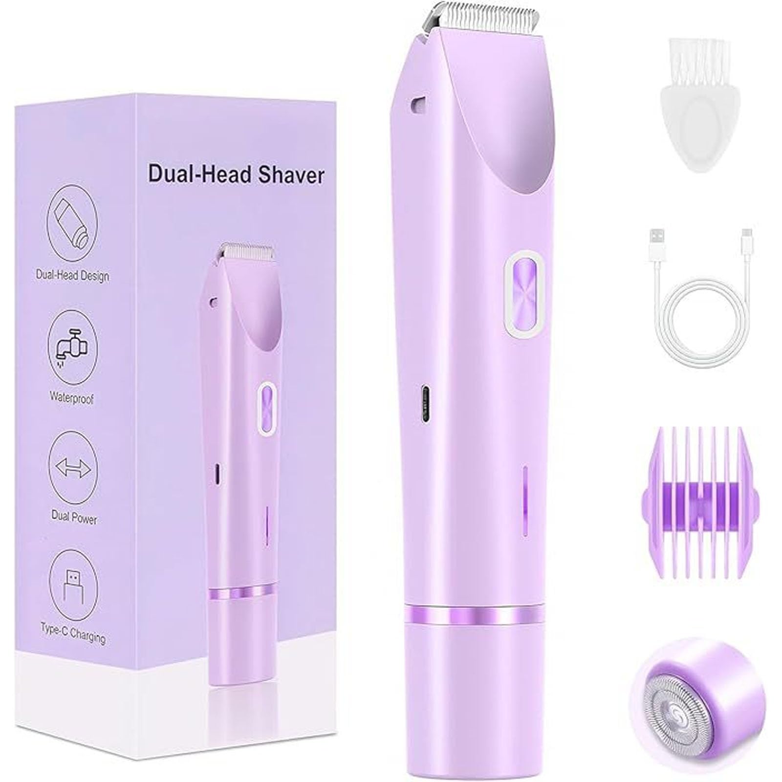 Klyne Tondeuse Rasoir 2.0 Femme, Rasoir Klyne Femme 2-en-1 pour Maillot, Jambes, Aisselles, Zéro Douleur, Zéro Coupure & Zéro Trace, Épilateur Électrique Sans Douleur (Violet)