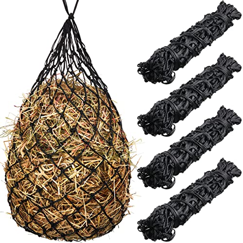 Tudomro 4 Stück Heunetz für langsames Füttern, 101.6 cm, hängender Heu-Futterspender für Pferde, kleine 5.1x5.1 cm, Löcher, Futternetz, zum Aufhängen, simuliert Weiden, reduziert Abfall Cover