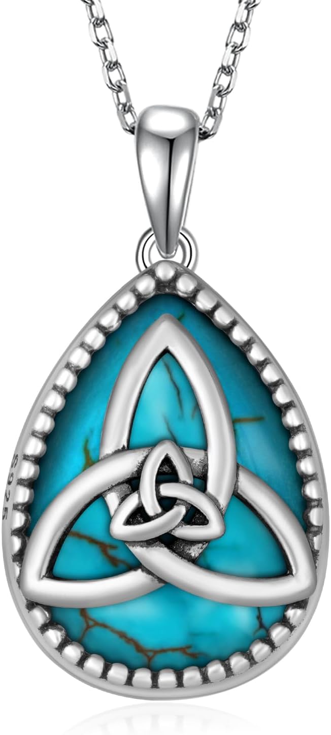 Genuine Turquoise Necklace 925 Sterling Silver Celtic Knot Necklace Vintage Western Nature Gemstone Turquoise Jewelry for Women