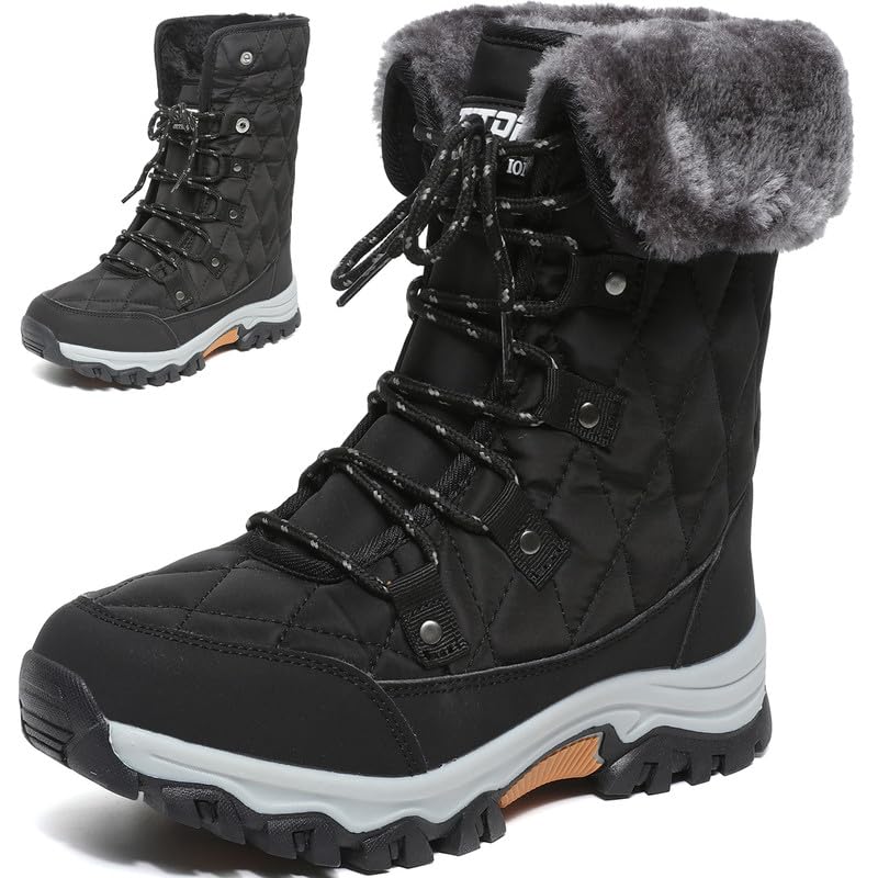 Womens Snow Boots Winter Boots for Women Fur Lined Warm Booties High Top Anti-Slip Cold-Resistant Waterproof Comfortable for Ladies Breathable Outdoor Walking Shoes