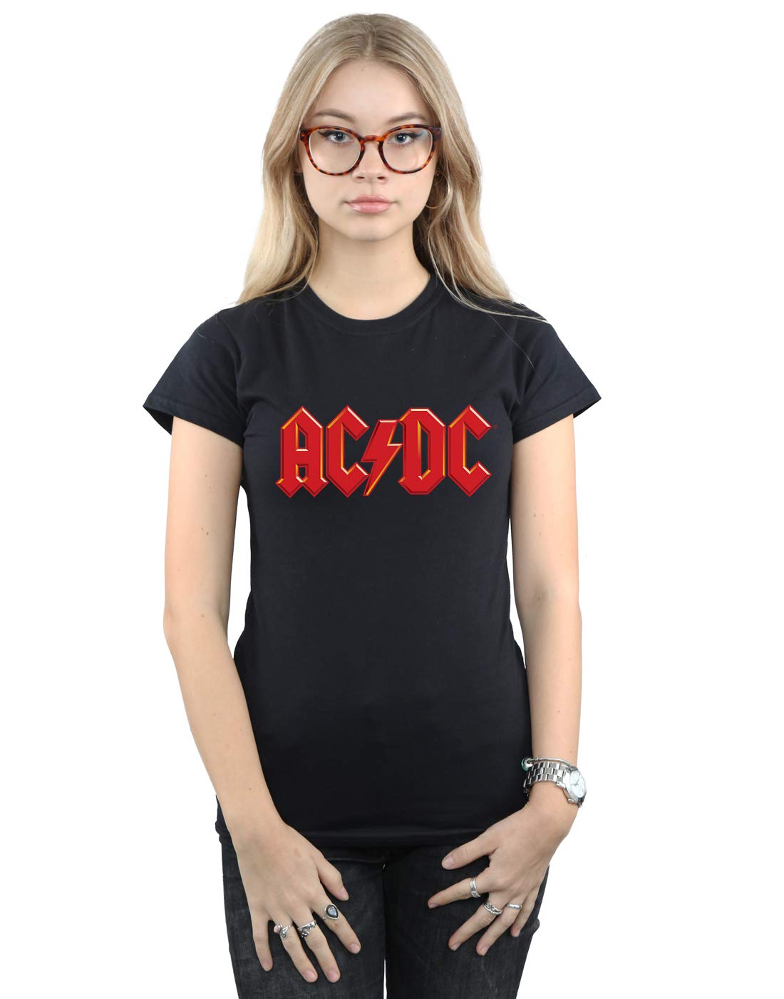 Absolute Cult Women's Black Acdc Red Logo T-Shirt Large