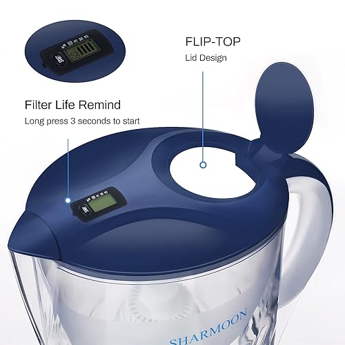 Miniatura 3 de Wave - Jarra grande con filtro de agua de 10 tazas jarra con filtro de agua de 10 tazas de larga duración de 200 galones con 1 filtro SHARMOON