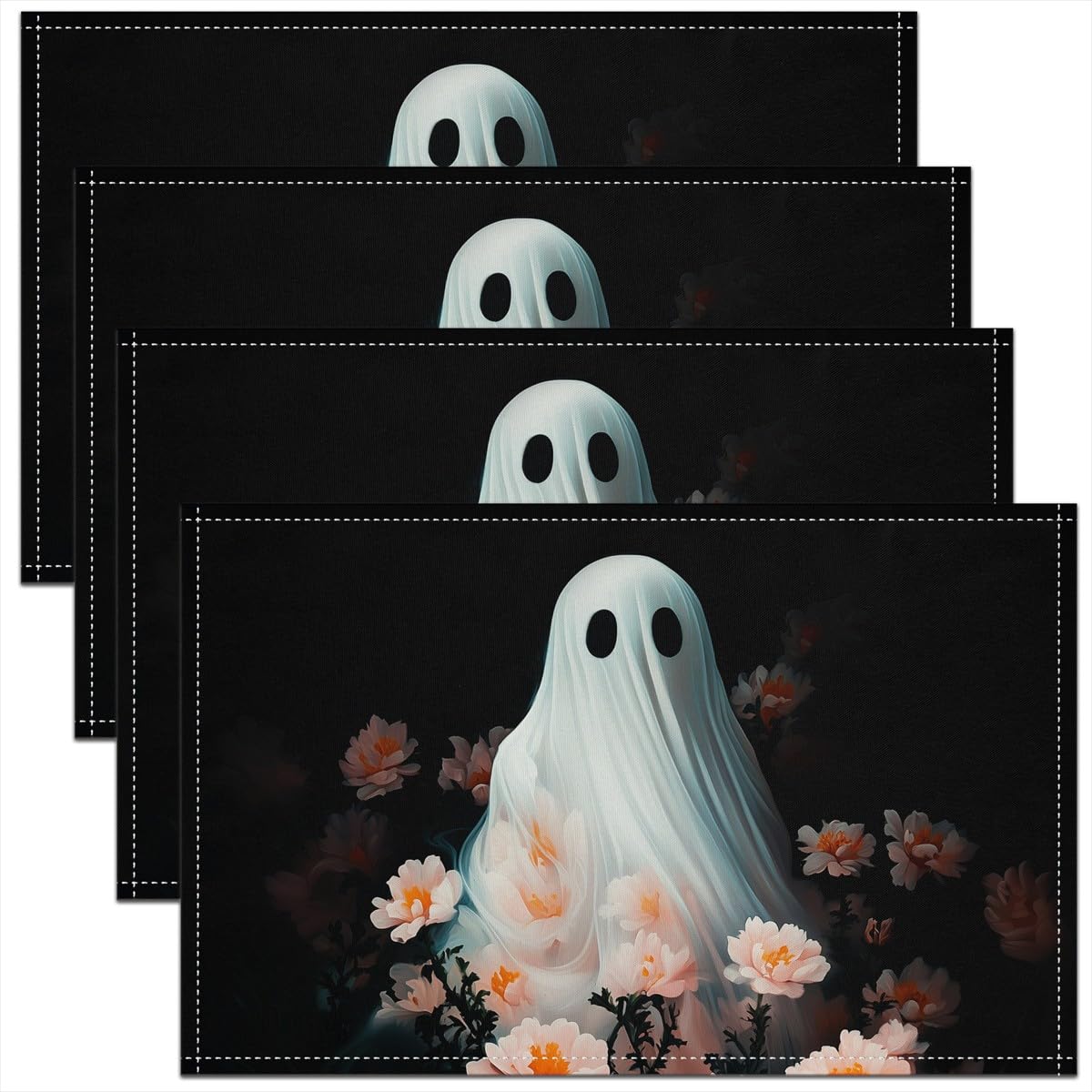 Set de table Halloween fantômes rose et noir au style gothique trippy