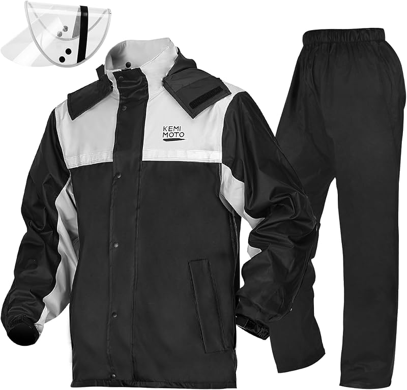 KEMIMOTO Motorcycle Rain Suits for Men with Dual Breathable System | Breathablity：Mesh Linner & 2 Back Airflows，Waterproof Level：15,000 MM Features：Lightweight,Portable,Abrasion-resistant