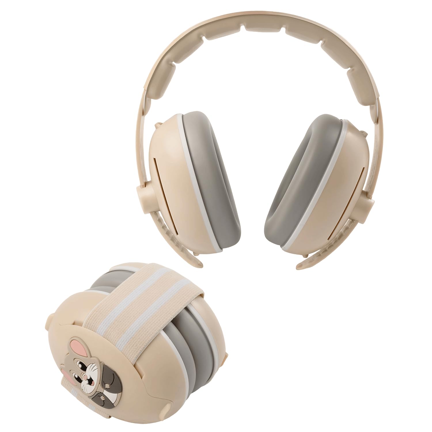 MuffyMouse Lärmschutz Kopfhörer Kinder 3 bis 48 Monate - Gehörschutz Baby 25dB Geräuschreduktion - extraweiche Baby Ohrenschützer mit elastischem und verstellbarem Kopfband (Beige)