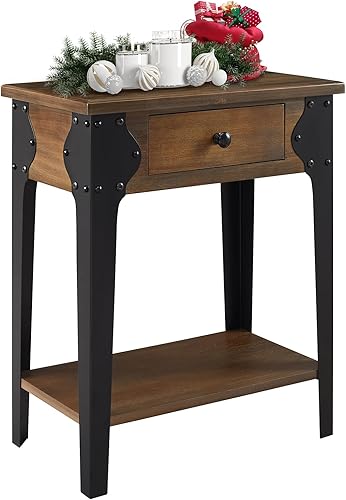 Mesita de noche pequeña, mesita de noche moderna de mediados de siglo con cajón y estante de almacenamiento abierto, mesa auxiliar con