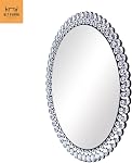 BST FURNH Round Mirror Wall Decor, 24 Inches Decorative Wall Mirror with Glass Frame Crystal Framed Rhinestone Mirrors for Wall Silver Decorative Wall Mirrors Circular Mirror