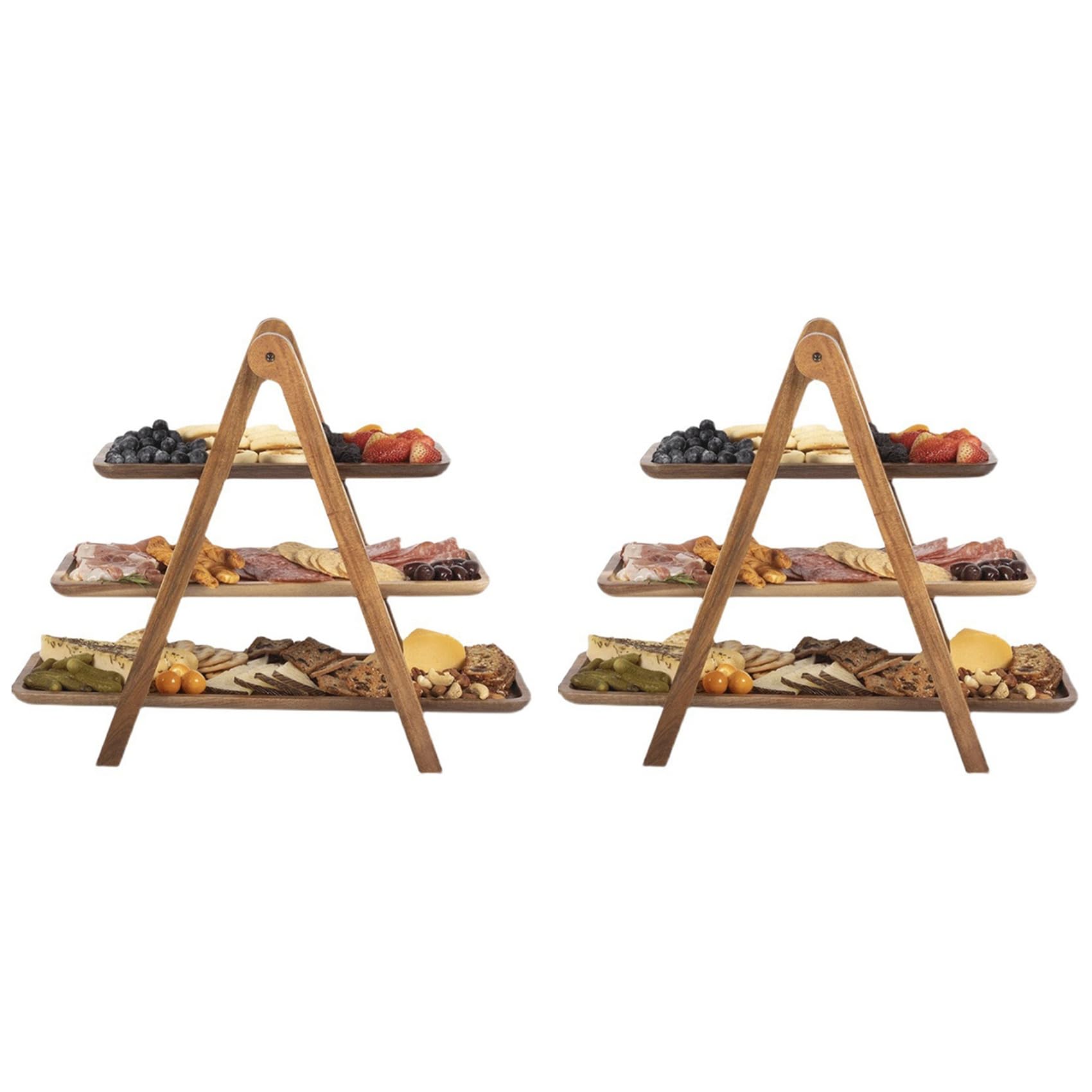 Hndhbfgrt 2X Three Tier Wooden Tray Organizer Rack Farmhouse Tiered Cupcake Stand Food Table Decorative Display Set