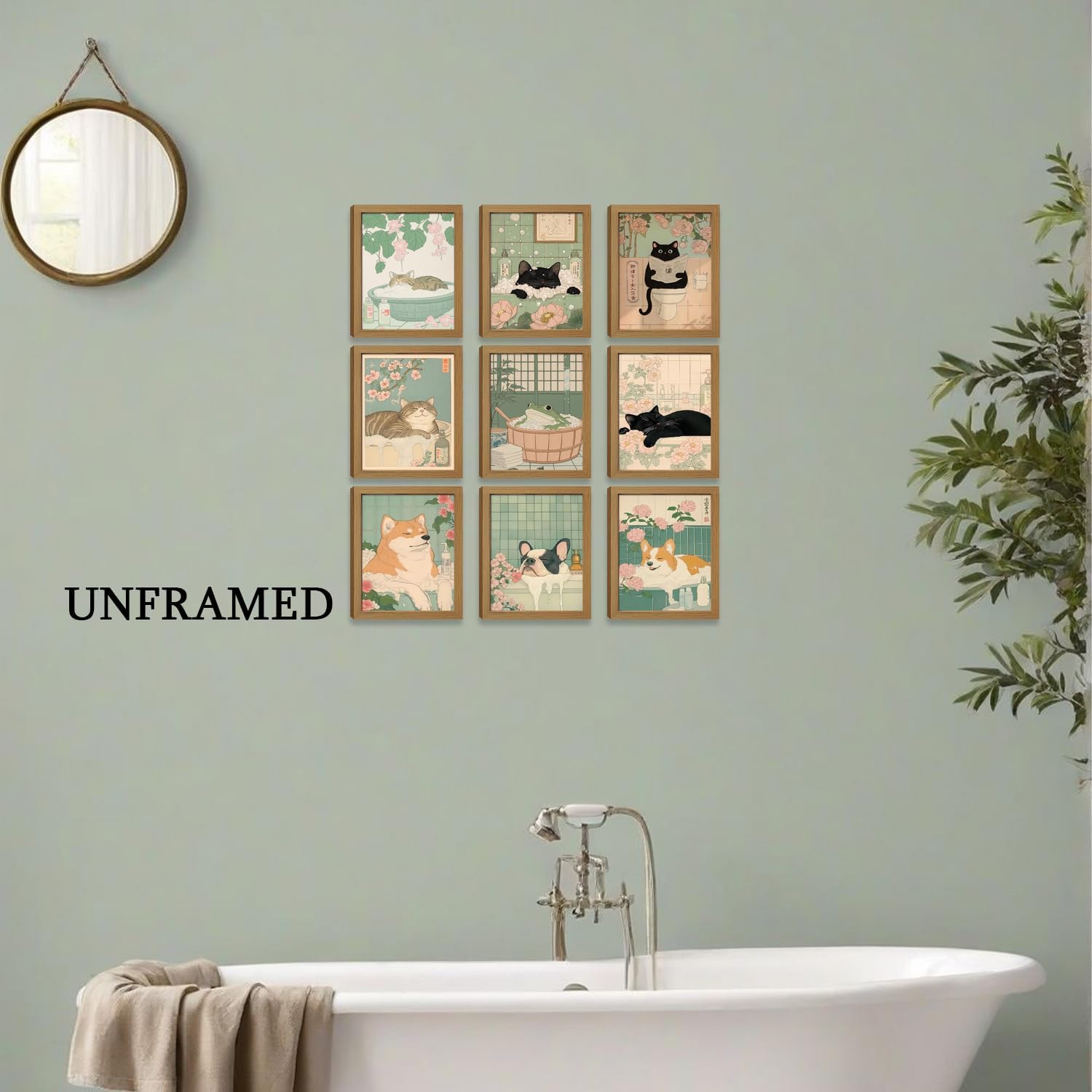 Scvyrk Japan Style Animal Bathroom Wall Art Set of 9, Canvas Poster 8x10in image 5