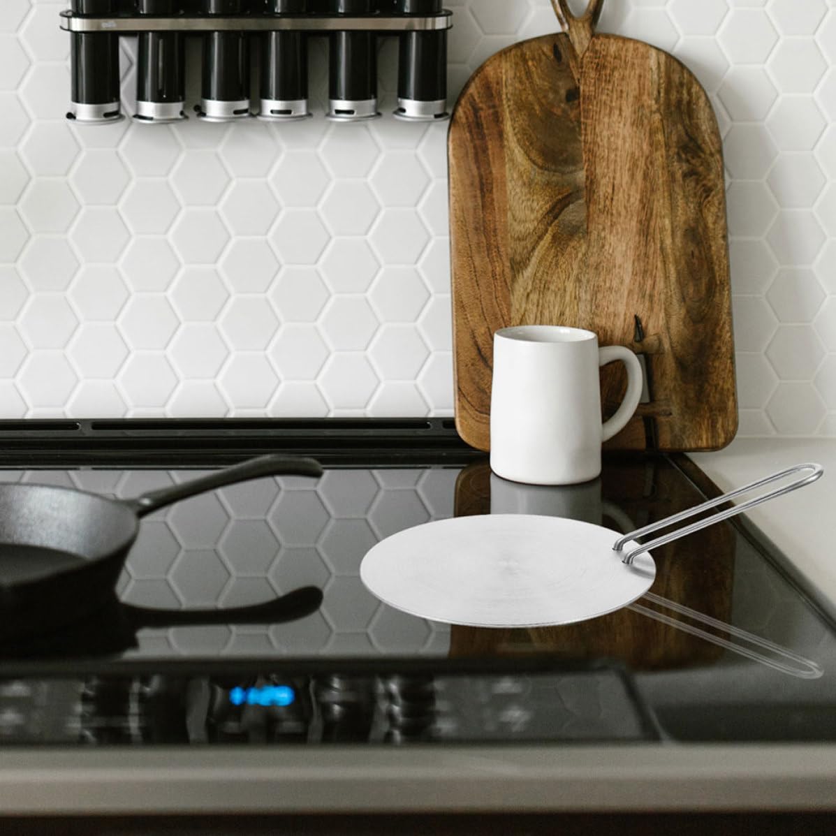 Difusor de Calor Asa, Placa Adaptadora para Cocina de Inducción, Acero Inoxidable, Plata, Distribución Uniforme del Calor, para Cocina Eléctrica