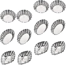 OSALADI 12 peças de formas de torta de ovo, formas de assar de aço inoxidável, mini formas de torta, reutilizáveis, reutilizáveis, muffins, cupcake, bolo, biscoito, estanho, ferramenta de assar