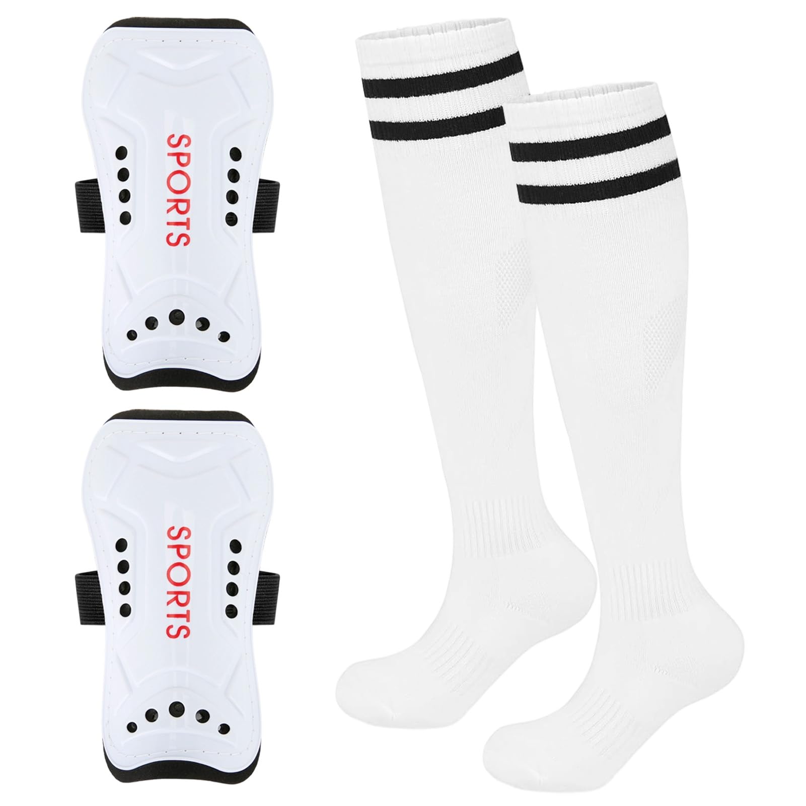 Harsever Football Shin Pads Shin Guards with Football Socks Soccer Training Equipment (White, Small)