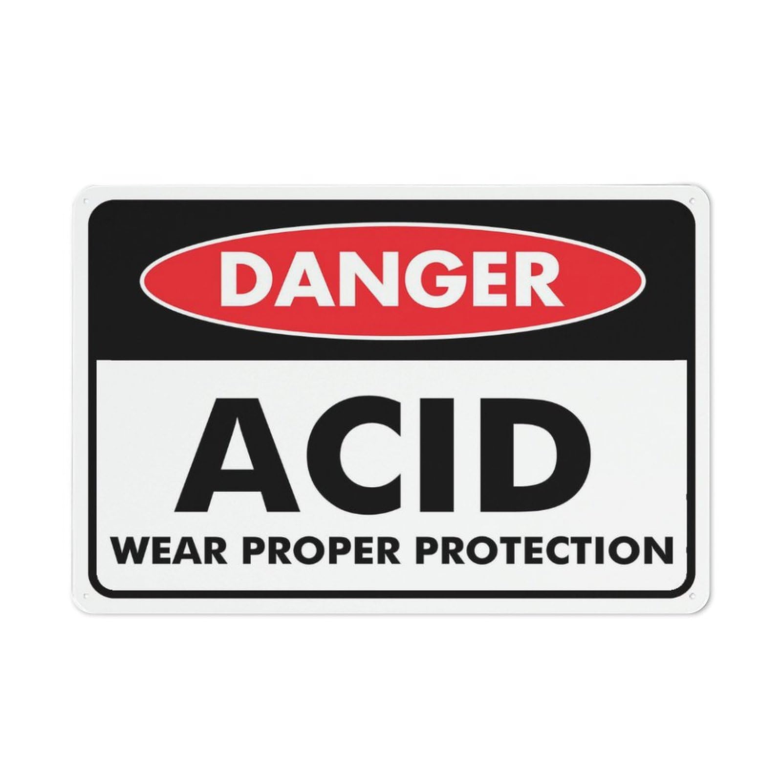 Danger - Acid (Wear Proper Protection) Sign, 8x12 Inch Metal Aluminum, Pre-Drilled Holes for Easy Mounting, Indoor/Outdoor Use for Fence, Door, Gate