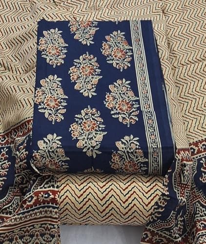 Image of DRAVINAM Trends Women's Premium Cambric Cotton Jaipuri Printed Unstitched Salwar Suit Dress Material with Mulmul Cotton Dupatta