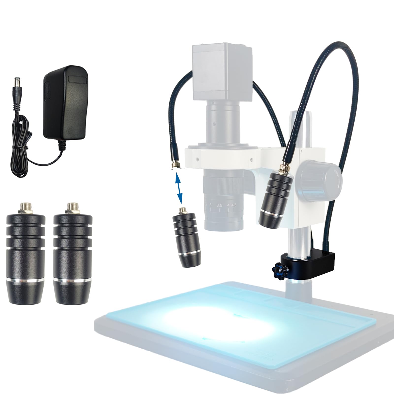 Microscope Light Source Dual Gooseneck Spotlight 3W 6500K for Lab, Industrial, Biological Stero Microscope Illuminator for Electronic PCB Watch Repair