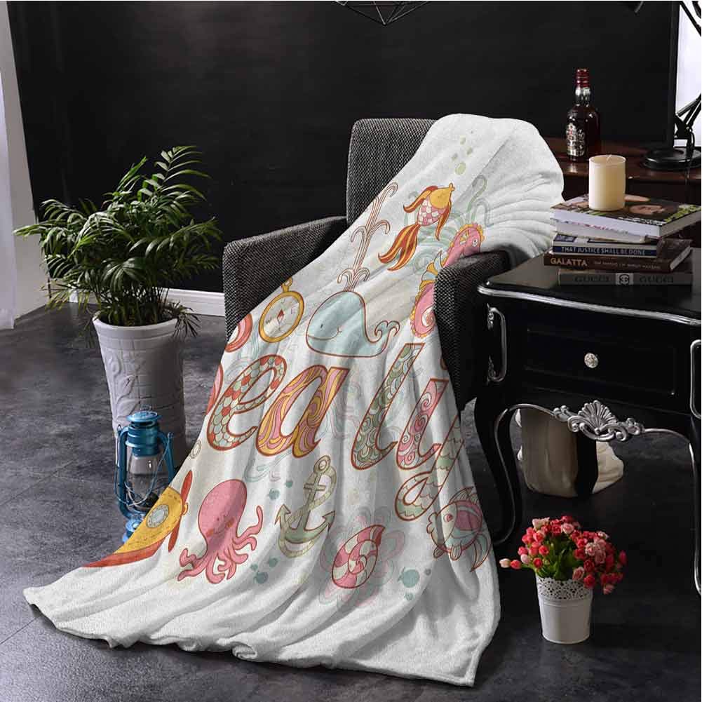SSKJTC Printing Artwork Blanket Toddler Sea Life Theme Underwater Wildlife Creatures Animals Cute Cartoon Style Fantasy Multicolor Bedroom Dorm Sofa Baby Cot Beach W54 xL72