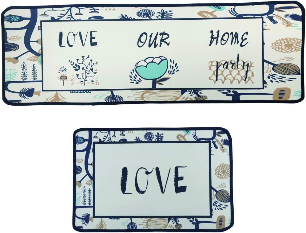Leebei Kitchen Rugs 2 pcs Sets,Kitchen Mats Non Slip Washable Waterproof,Polyester Anti-Fatigue Floor Mat Carpet for Kitchen/Bedroom/Washroom(23.6×15.7 inch+47.2×15.7 inch) (Love Home-New)