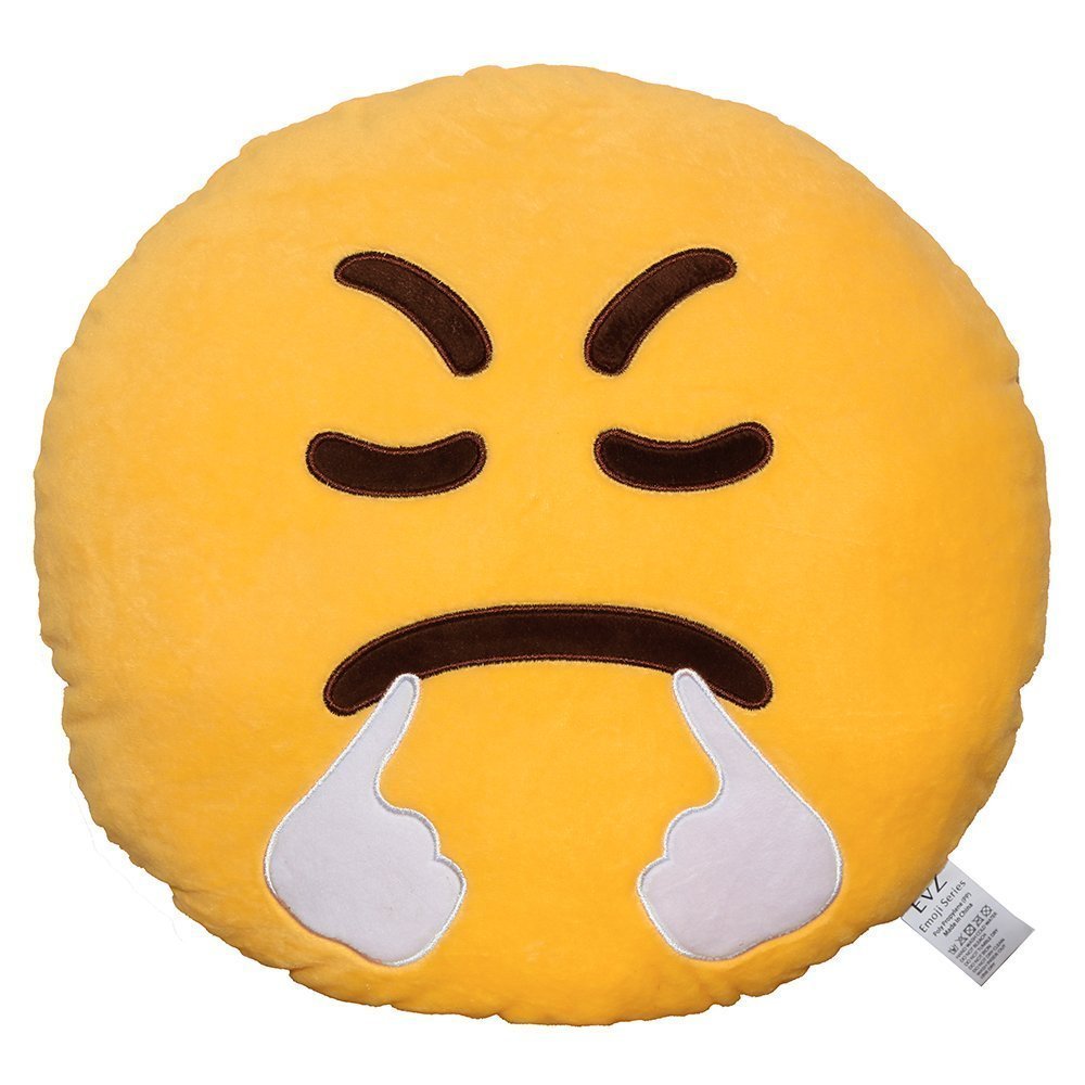 EvZ Emoji Triumph Face Emoticon Cushion Stuffed Plush Soft Pillow, Official Certified, 32cm Yellow