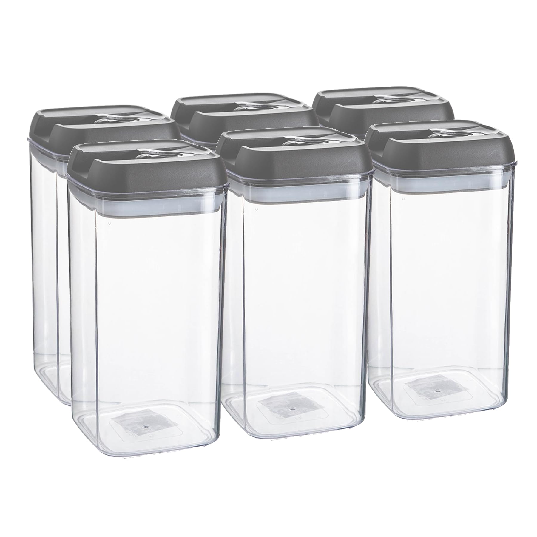 Argon Table Food Storage Containers with Airtight Flip Lock Lids - 1200ml - Grey - 6 Pack - Plastic Kitchen Storage Tupperware Pantry Food Organiser for Cereal, Oats, Sugar, Coffee, Biscuits, Tea