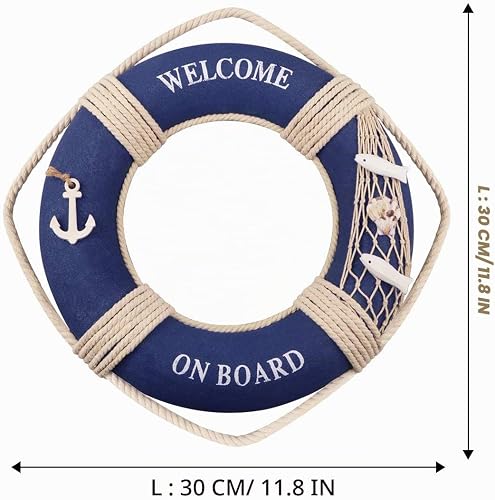 Fangoo Nautical Life Ring Decoration 30CM Beach Decorative Lifebuoy Wall Art Decor for Home Door Hanging Mediterranean Style Crafts Foam Decoration for Cafe Shop Bar - 2