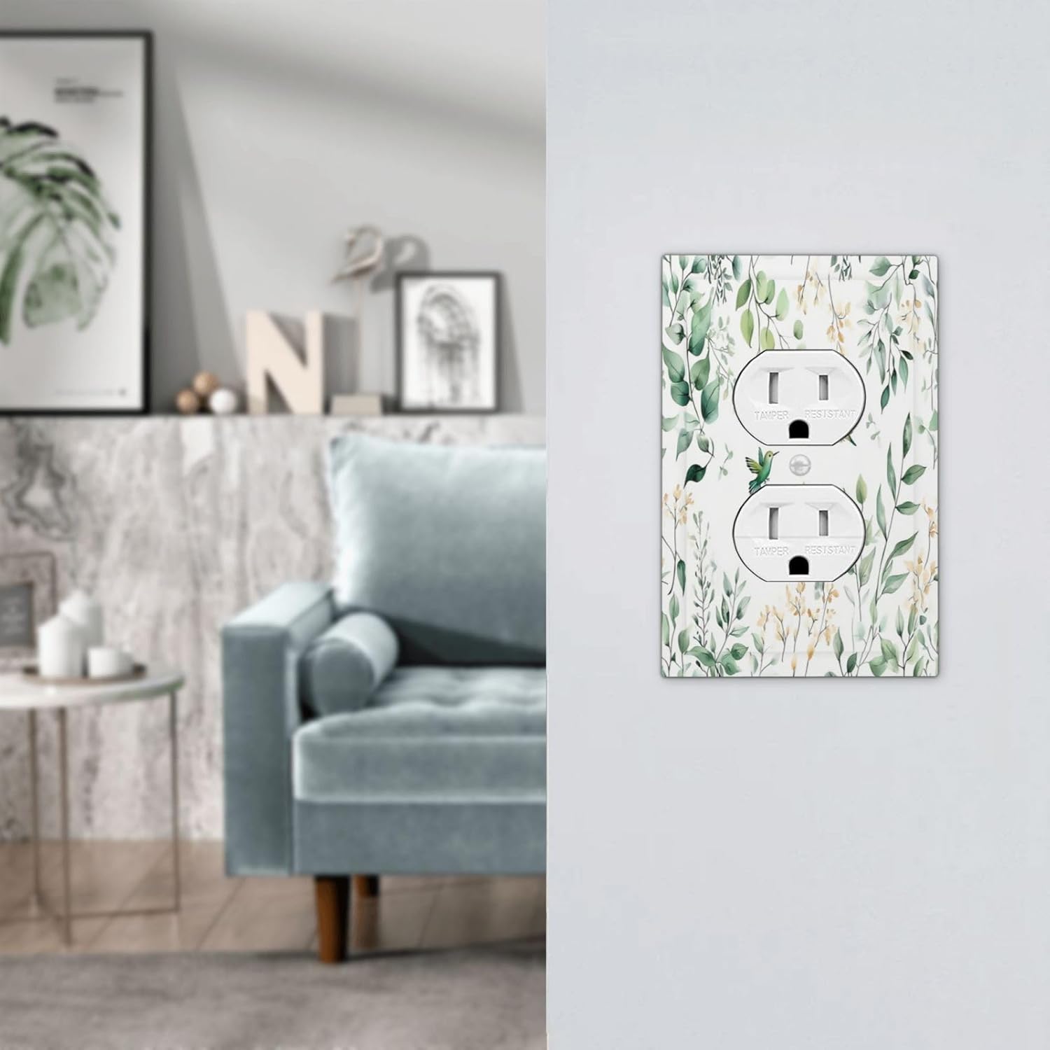 Outlet Covers Watercolor Green Leaves Vines Bird 1 Gang Duplex Light Switch Cover Decorative Switch Plates Electrical Receptacle Faceplate Wall Plate For Bed Room Living Room Decor